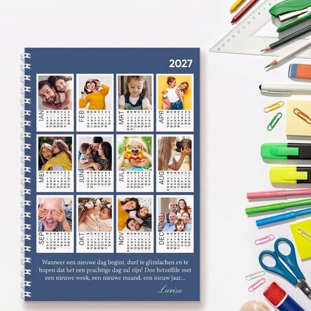Gepersonaliseerd notitieboekje met 12 foto's en tekst - Kalender