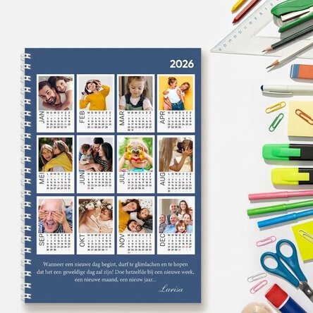 Gepersonaliseerd notitieboekje met 12 foto's en tekst - Kalender