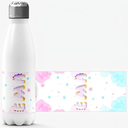 Thermosfles met witte bodem, gepersonaliseerd met naam - Speciale eenhoorn
