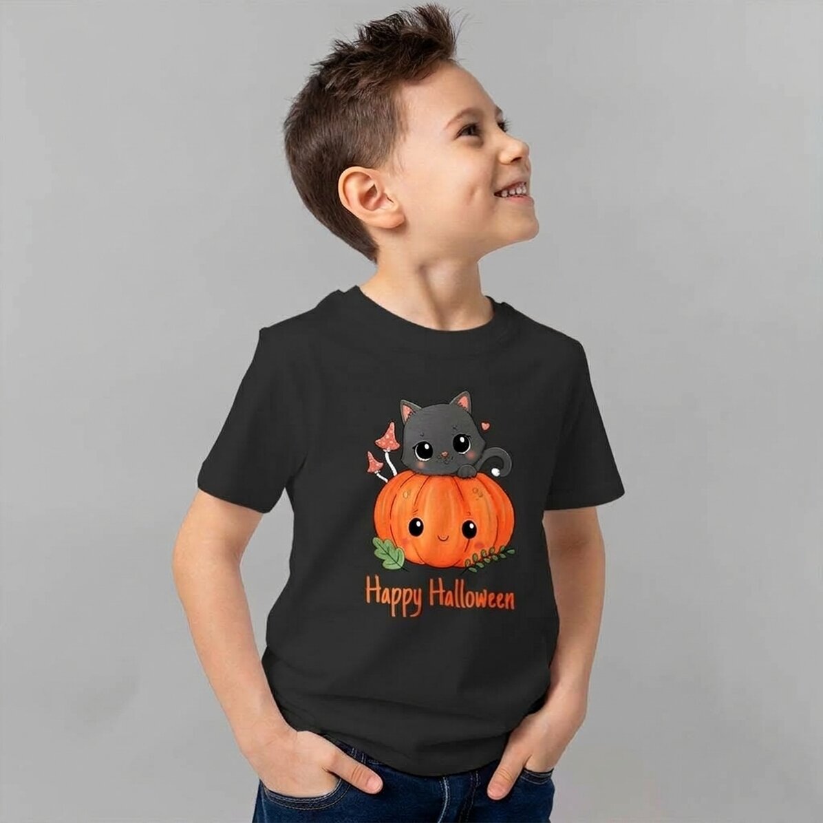 Katoenen T-shirt voor kinderen, gepersonaliseerd met tekst - Halloween