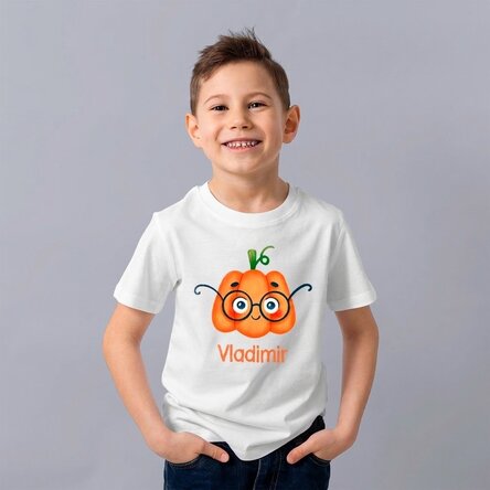 Katoenen T-shirt voor kinderen, gepersonaliseerd met tekst - Cute Pumpkin