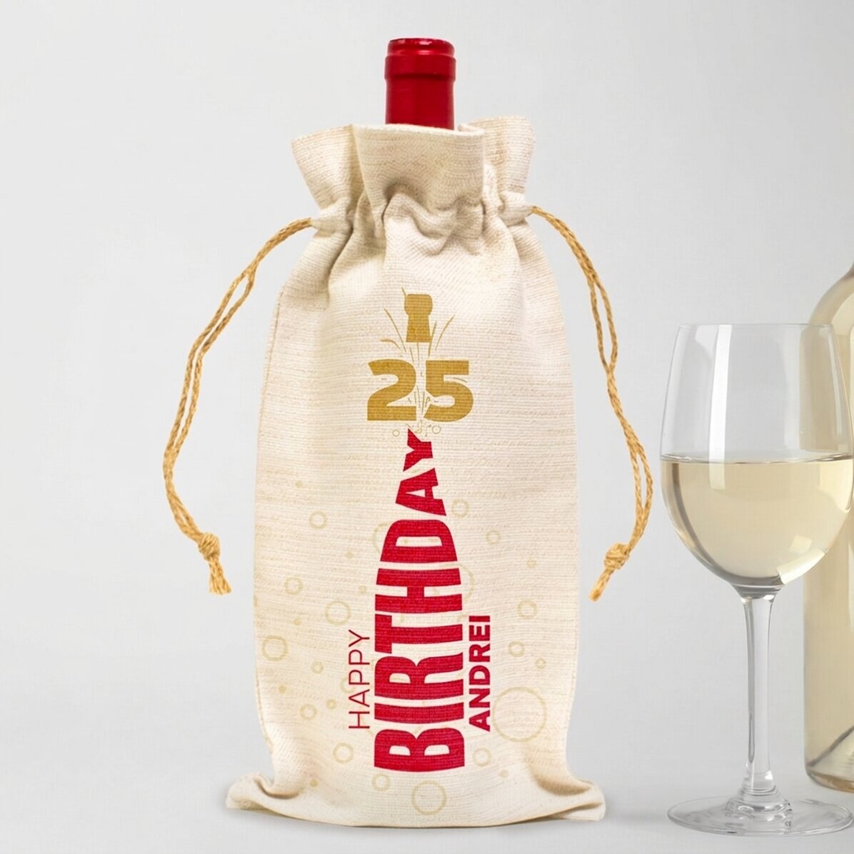 Gepersonaliseerd zakje voor een fles wijn - Happy Birthday