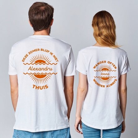 T-shirt met eigen tekst - In de zomer blijf ik niet thuis