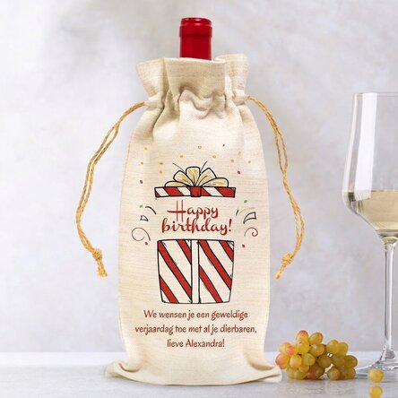 Gepersonaliseerd zakje voor een fles wijn - Verjaardagscadeau
