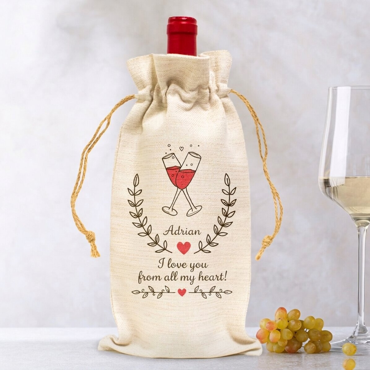 Gepersonaliseerd zakje voor een fles wijn - Ik hou van je