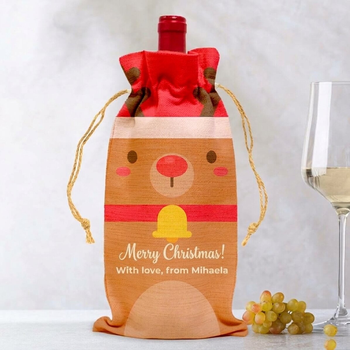 Gepersonaliseerd zakje voor een fles wijn - Ren