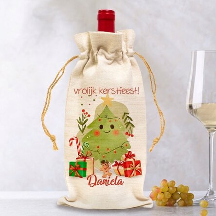 Gepersonaliseerd zakje voor een fles wijn - Kerstillustratie