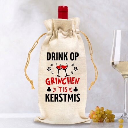 Gepersonaliseerd zakje voor een fles wijn - Drink up Grinches