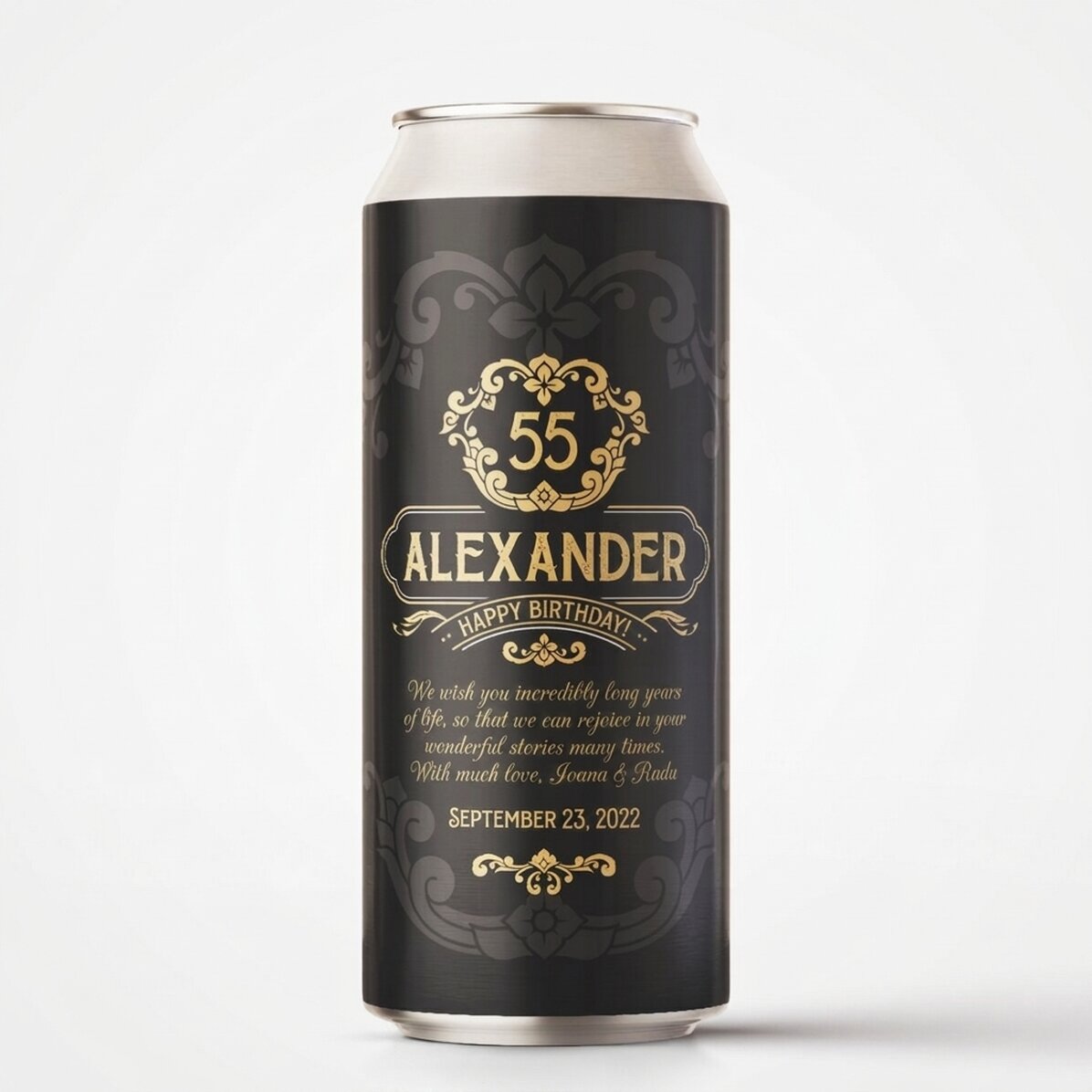 Bier in een blikje met gepersonaliseerde tekst - Premium