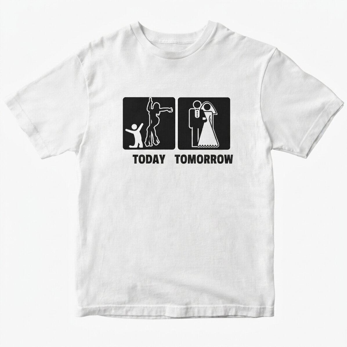 Gepersonaliseerd katoenen T-shirt met tekst voor het vrijgezellenfeest - Vandaag, morgen
