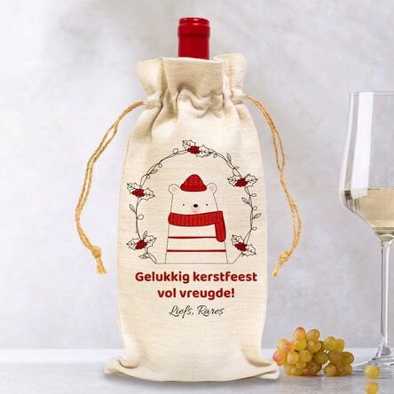 Gepersonaliseerd zakje voor een fles wijn - Model: feestelijk beertje