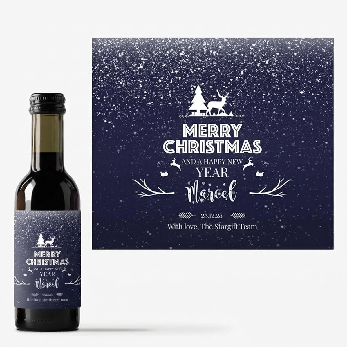 Gepersonaliseerd mini-wijnflesje met tekst - Snowing Night