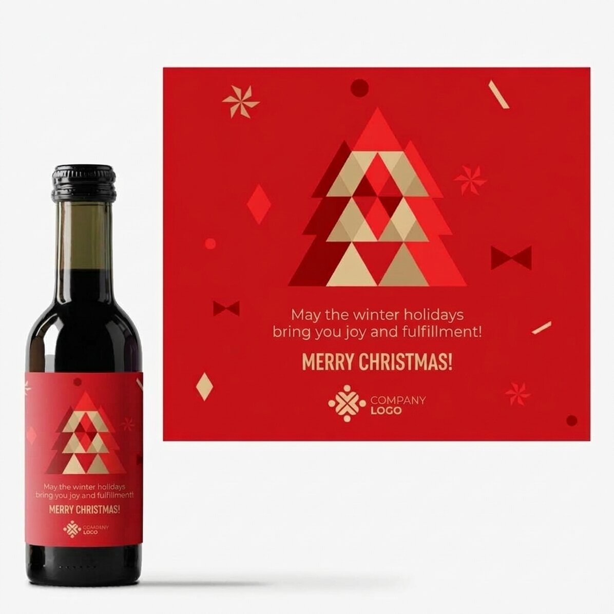 Mini-wijnflesje, gepersonaliseerd met logo en tekst voor Kerstmis
