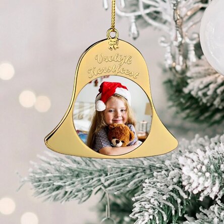 Gepersonaliseerde kerstboomversiering met twee foto’s – model Clopotel