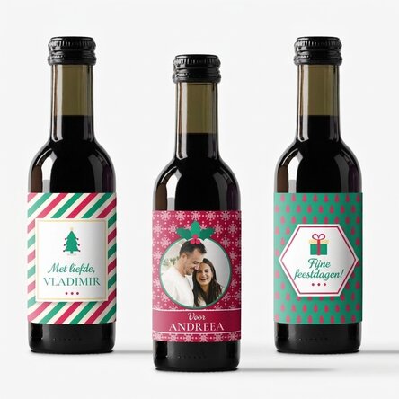 Set van 3 miniwijntjes, gepersonaliseerd met een foto en tekst - Vrolijk Kerstfeest!