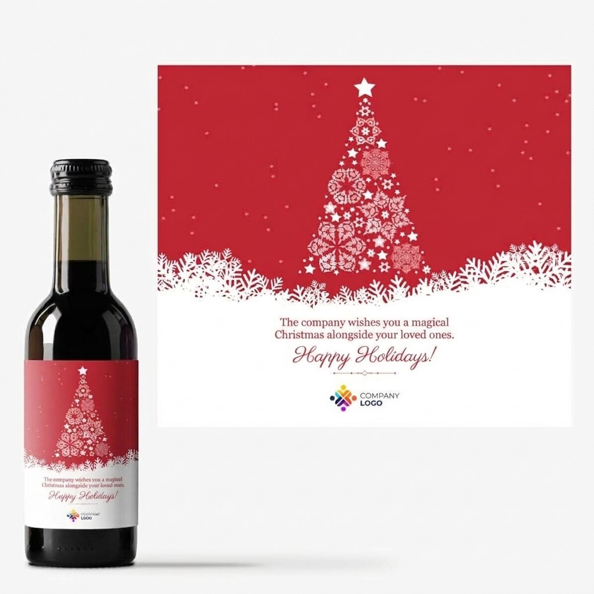 Miniwijnflesje, gepersonaliseerd met tekst en logo - De magie van Kerstmis