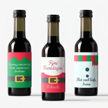 Set van 3 gepersonaliseerde miniwijntjesflesjes - Kerstfiguren
