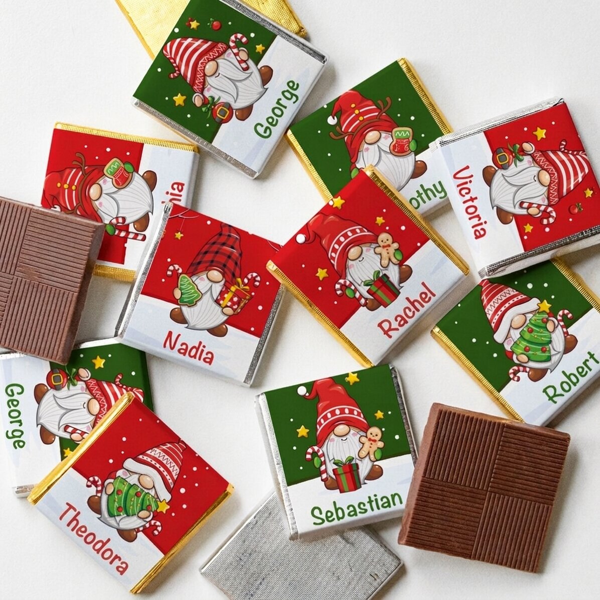 Set van 10 gepersonaliseerde minichocolade met naam - Kerstkabouters
