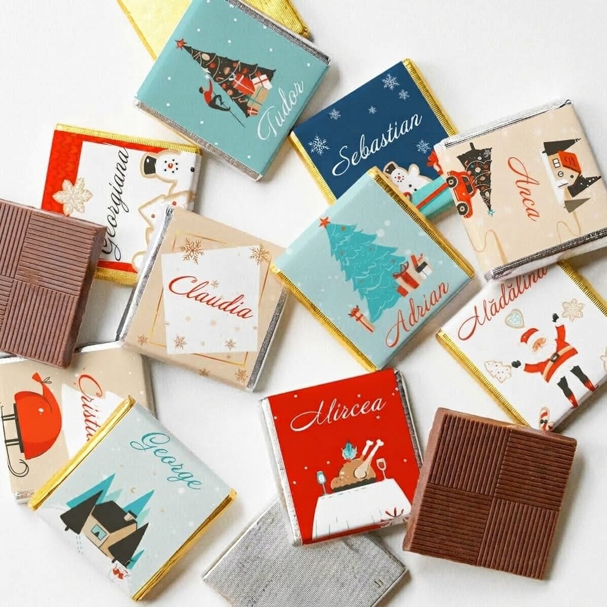 Set van 10 gepersonaliseerde minichocolade met naam - Sweet Christmas