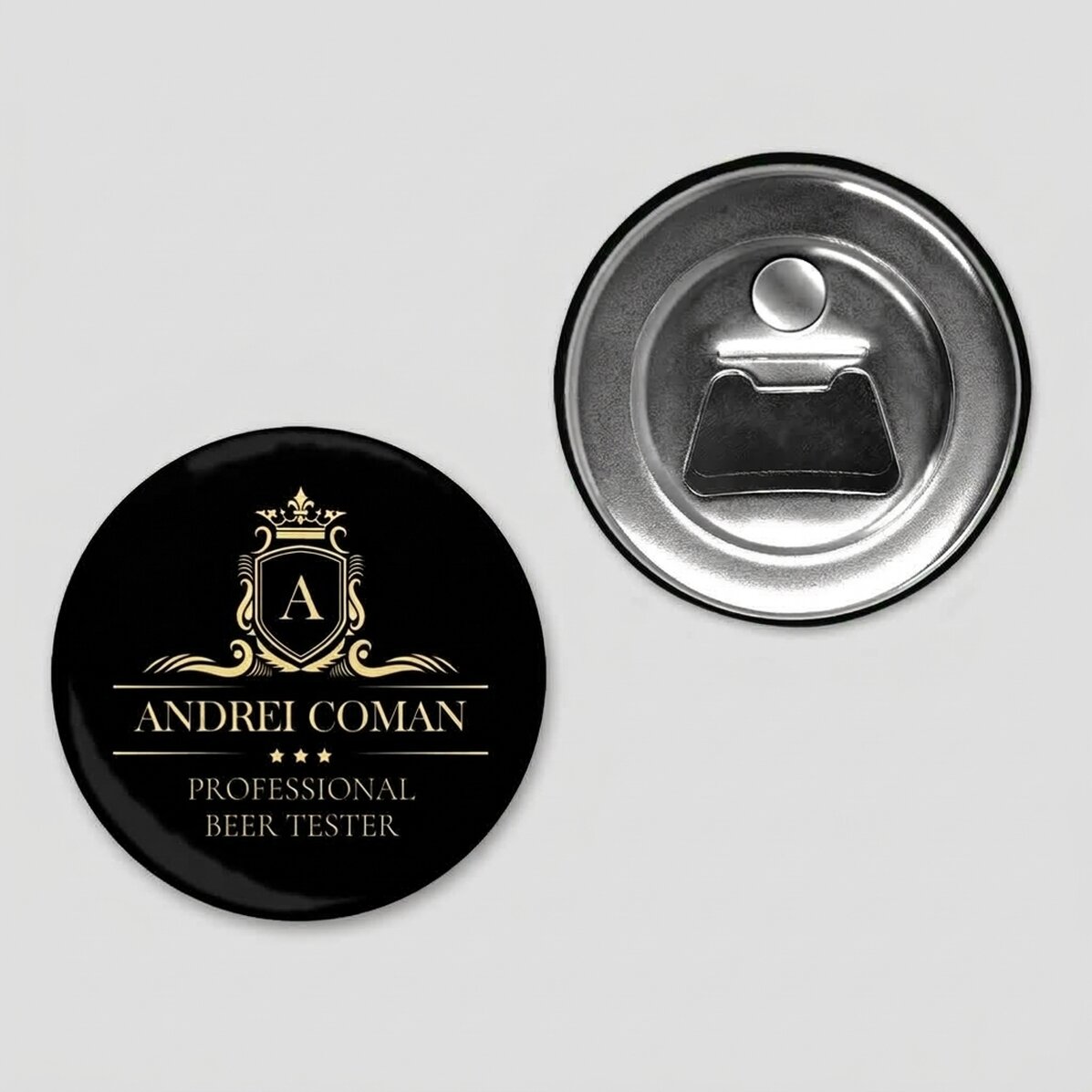 Flessenopener met magneet, gepersonaliseerd met tekst - Premium