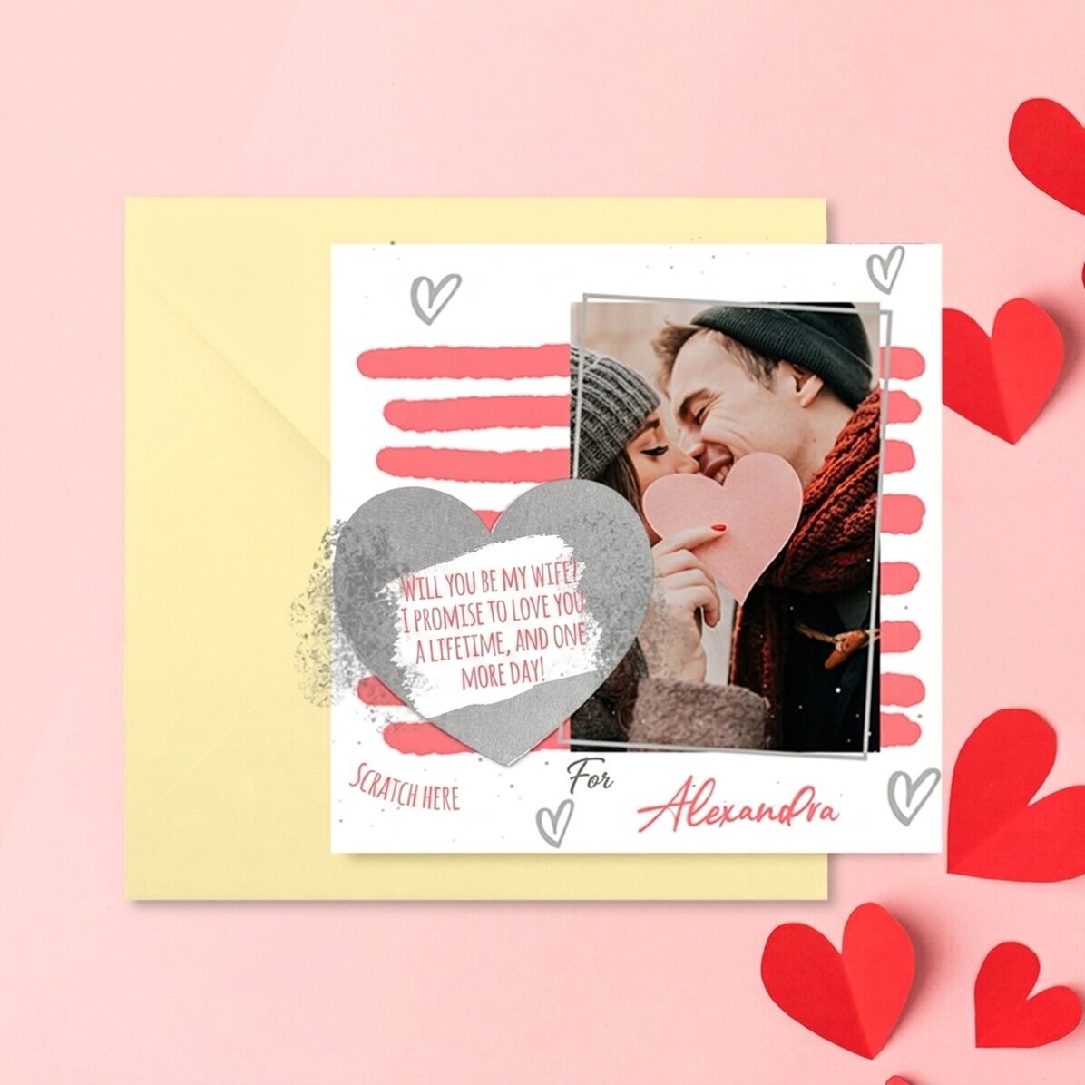 Gepersonaliseerde kraskaart met boodschap en foto - Love