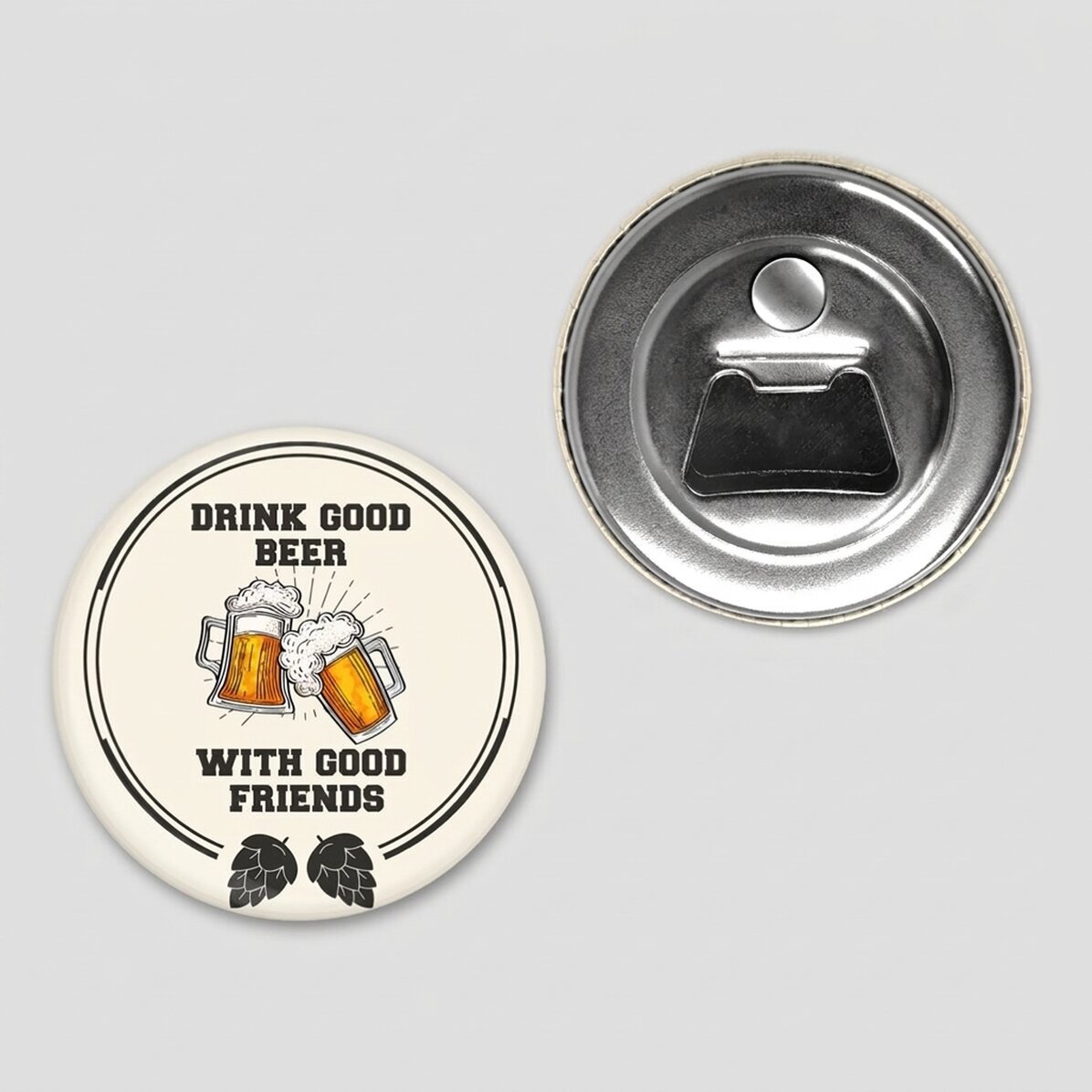 Flessenopener met magneet, gepersonaliseerd met tekst - Good beer with good friends