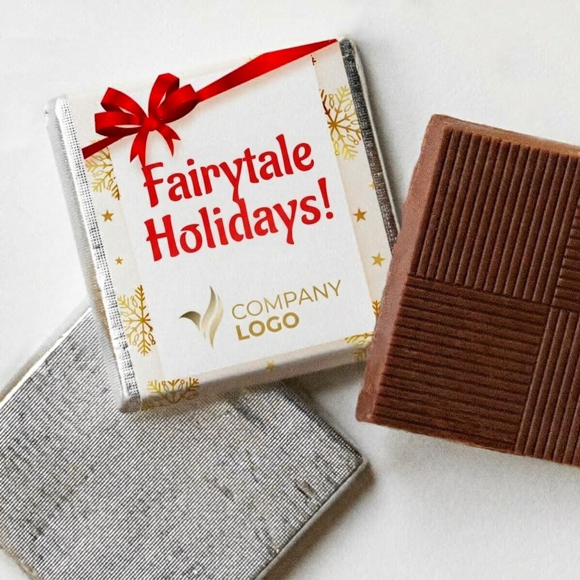 Gepersonaliseerde mini-chocolade met logo en boodschap - Gouden vlokken