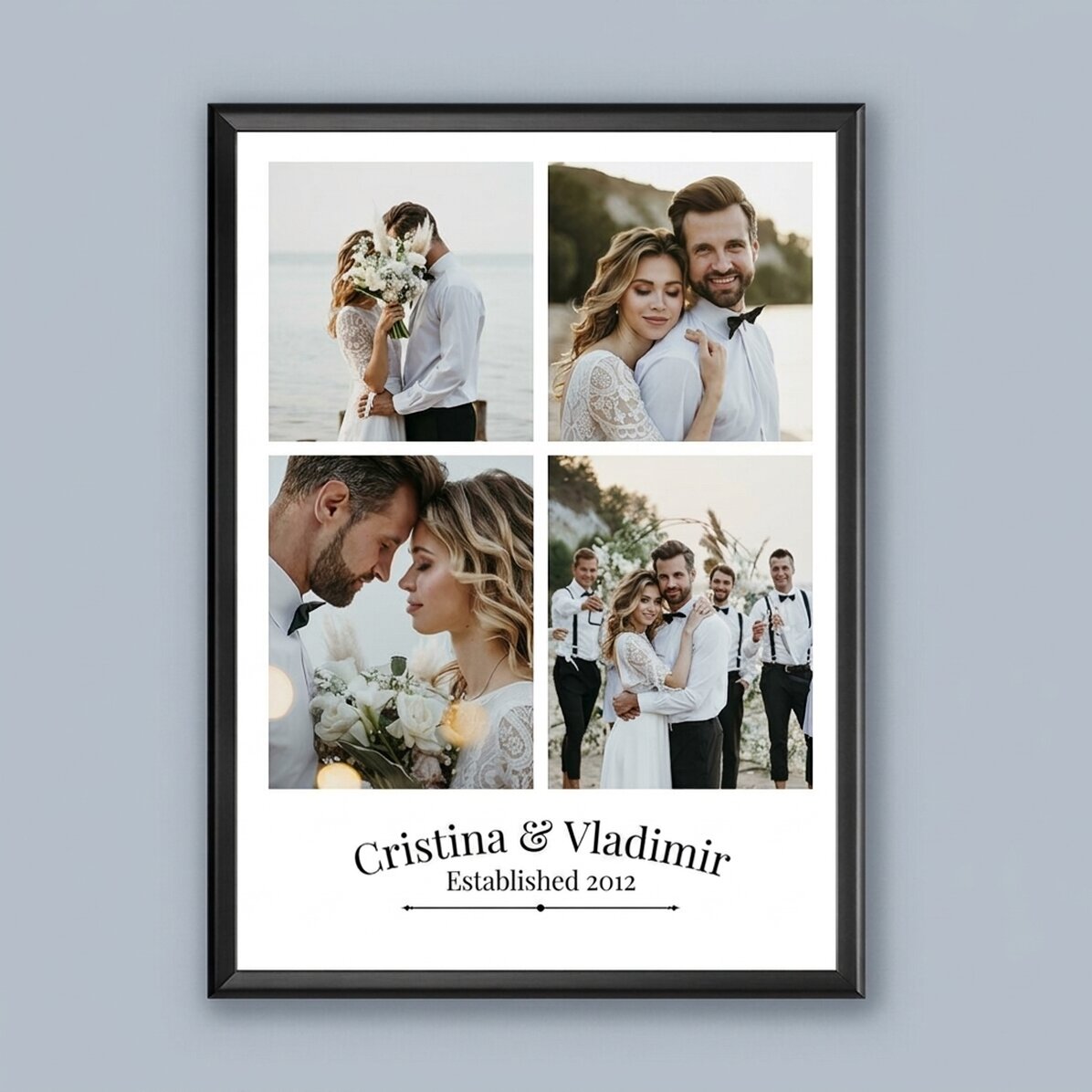 Gepersonaliseerd schilderij met 4 foto’s van het koppel