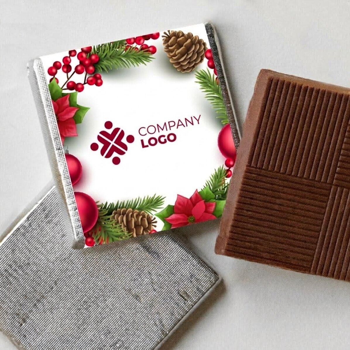 Gepersonaliseerde mini-chocolade met logo en boodschap - Fijne feestdagen!