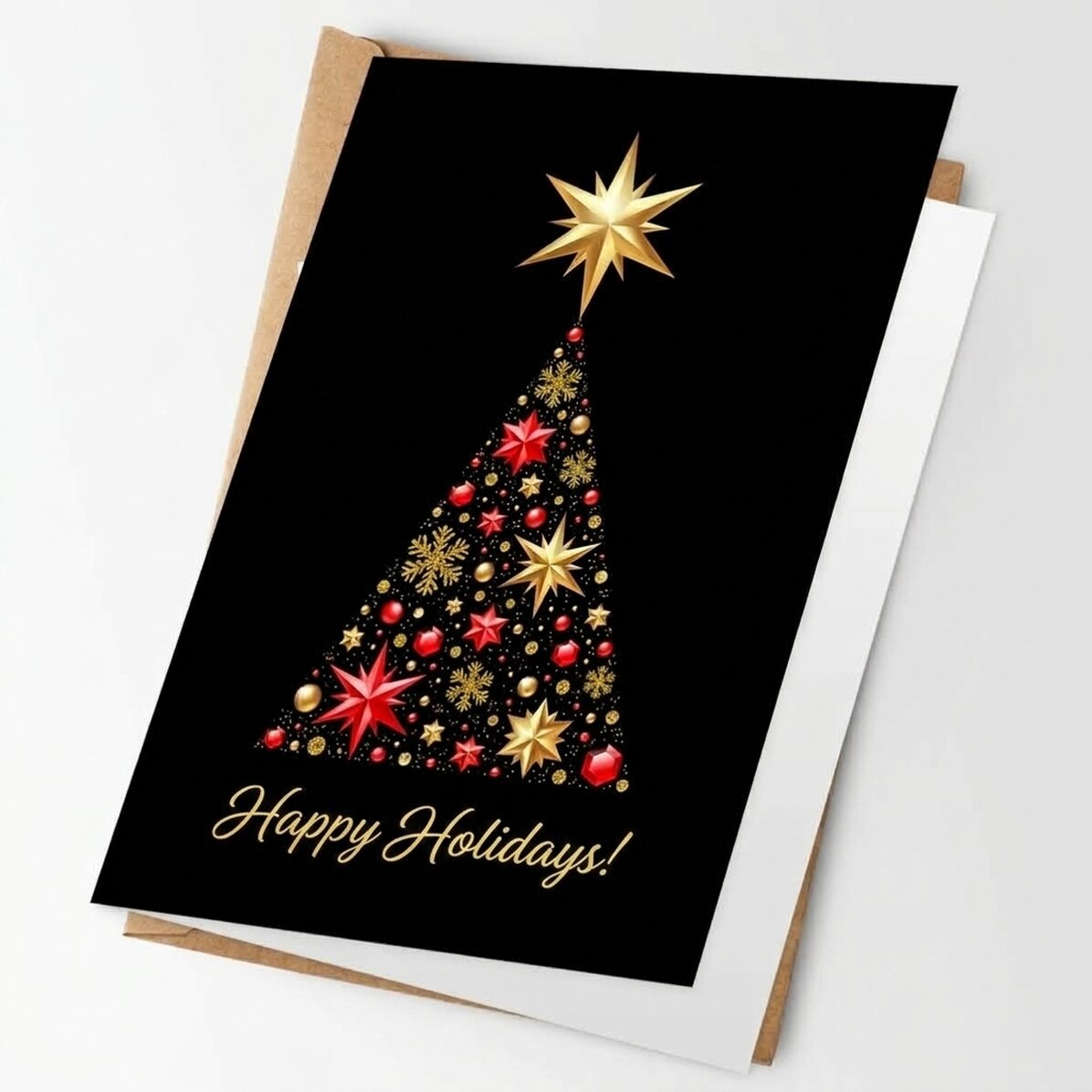 Gepersonaliseerde wenskaart met logo en tekst - Gold Christmas Tree