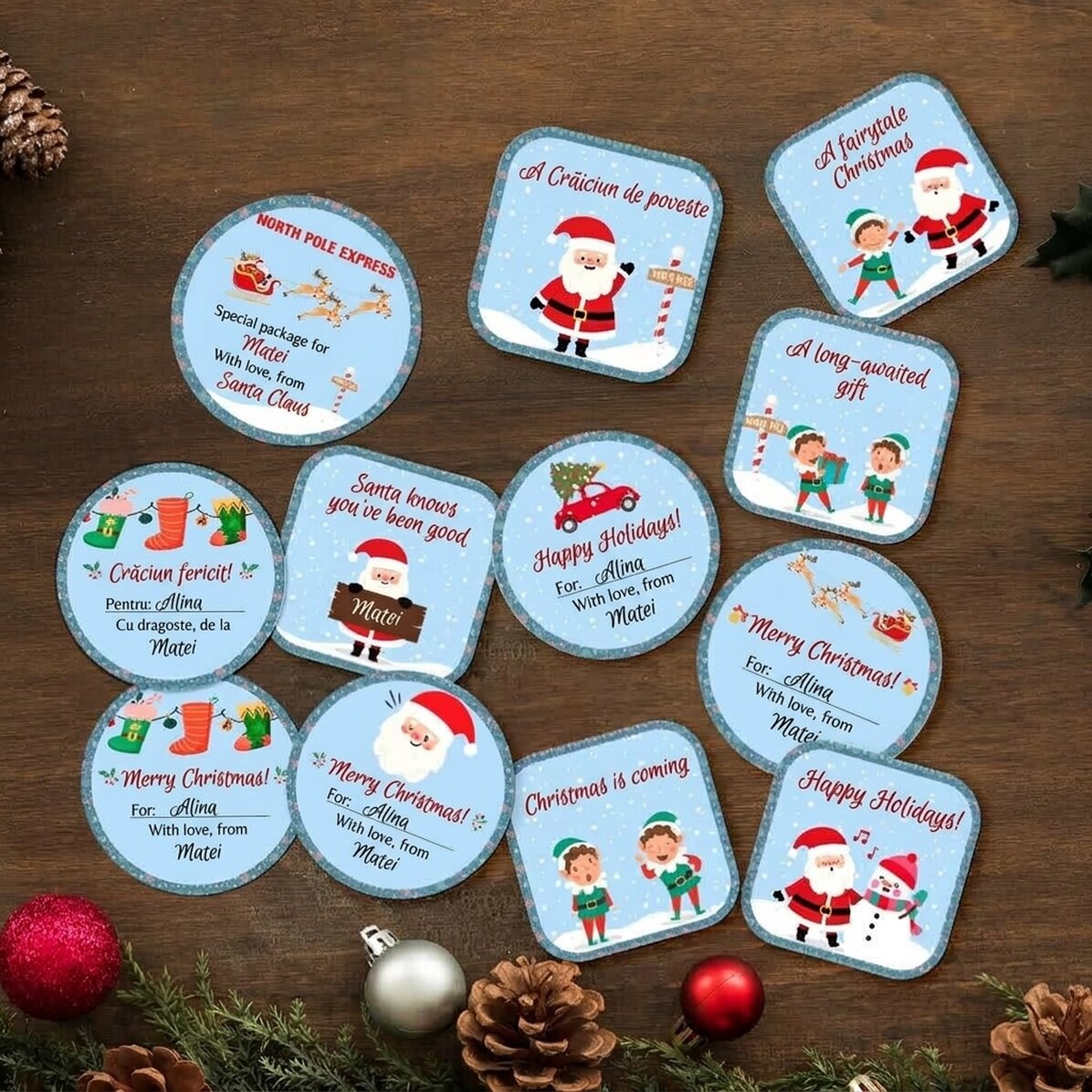 Set van 12 gepersonaliseerde stickers (zelfklevende etiketten) - Feestelijke sfeer