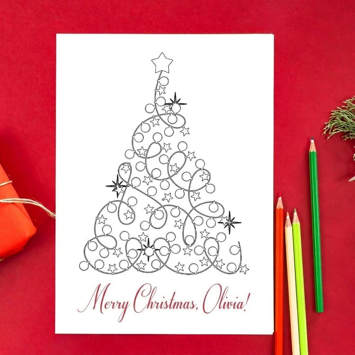Gepersonaliseerde kleurkaart met kerstboodschap