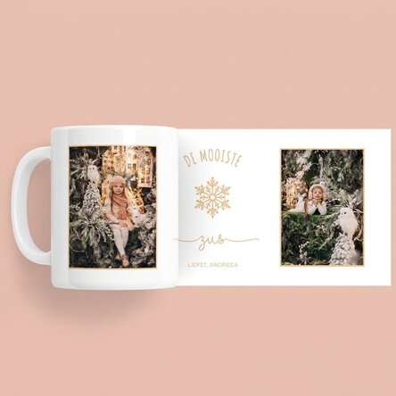 Gepersonaliseerde mok met 2 foto's en tekst - Snowflake