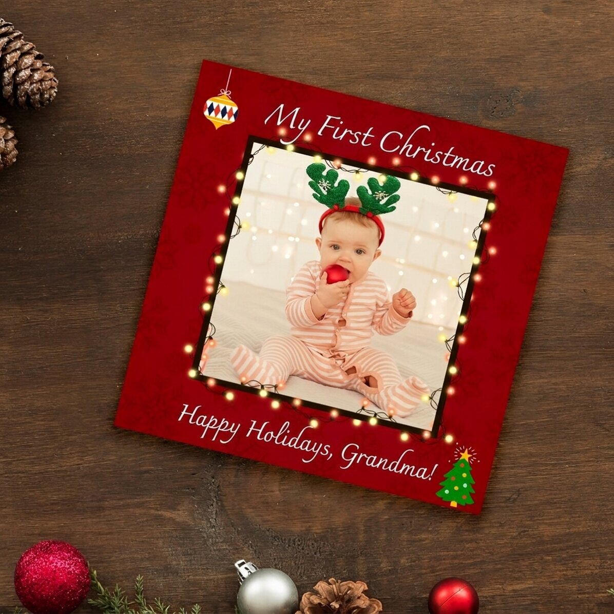 Gepersonaliseerde magneet van 10x10 met foto en tekst - Mijn eerste Kerstmis