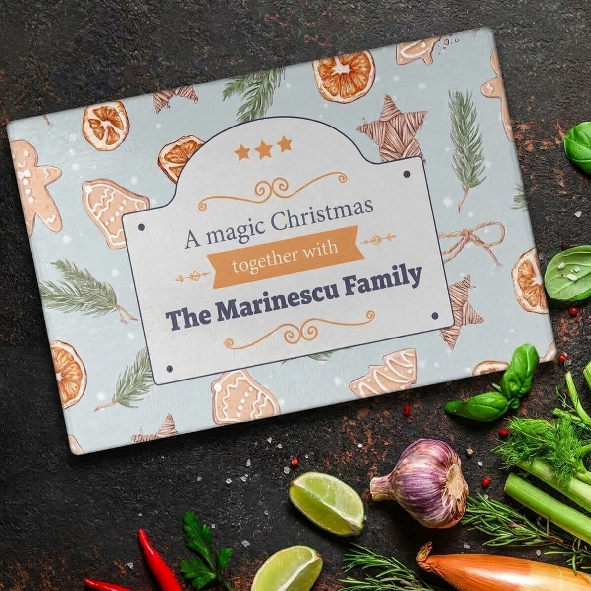 Personalised glass chopping board with text - Christmas model