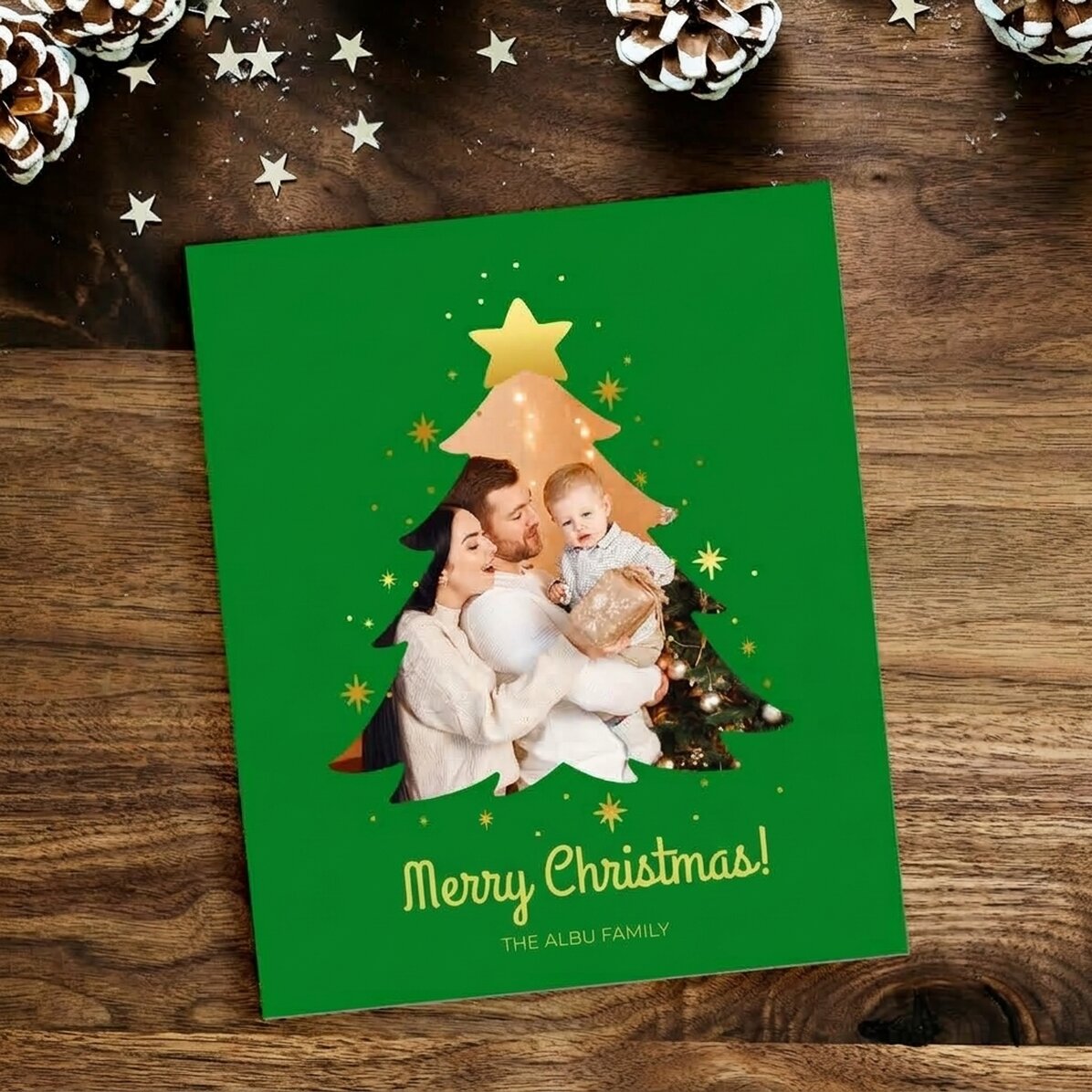 Gepersonaliseerde magneet van 10 x 12 cm met familiefoto en boodschap - Kerstboom