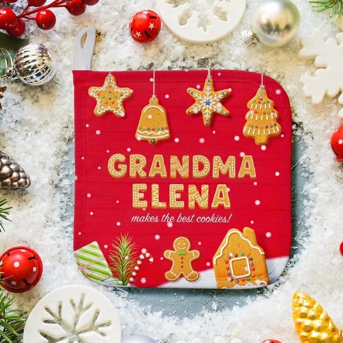 Gepersonaliseerde onderzetter voor hete pannen met naam voor grootouders - Christmas Gingerbread