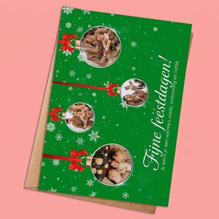 Gepersonaliseerde kerstkaart met 4 foto’s en tekst – Model ‘Globulete’