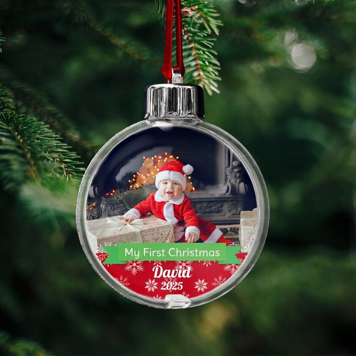 Gepersonaliseerde kerstbal met foto en tekst - Mijn eerste Kerstmis