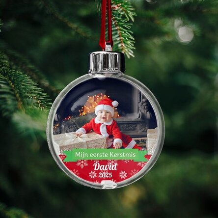 Gepersonaliseerde kerstbal met foto en tekst - Mijn eerste Kerstmis