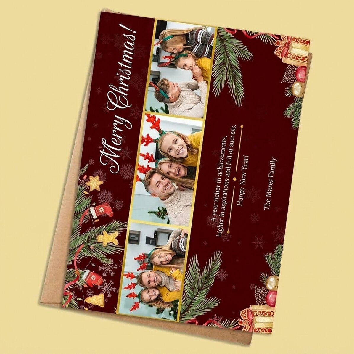Gepersonaliseerde kerstkaart met 3 foto’s en tekst – Cadeau voor het gezin