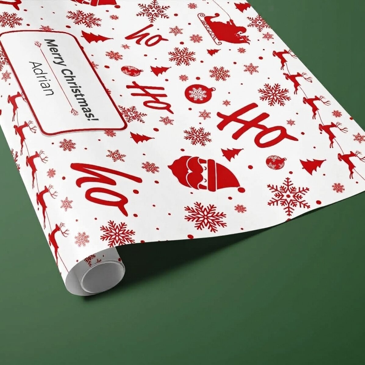 Gepersonaliseerd cadeaupapier met tekst in een kader - Kerstsfeer