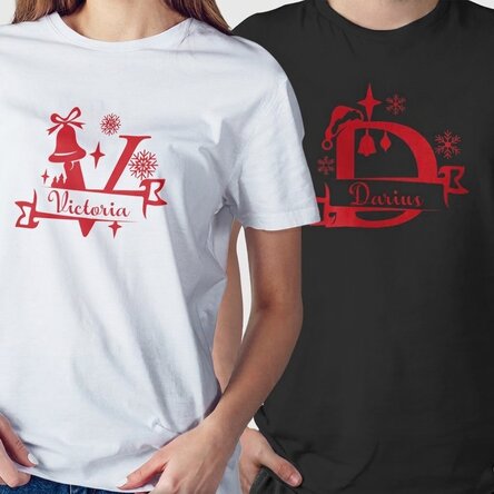 Katoenen T-shirt met initialen en naam - kerstmodel