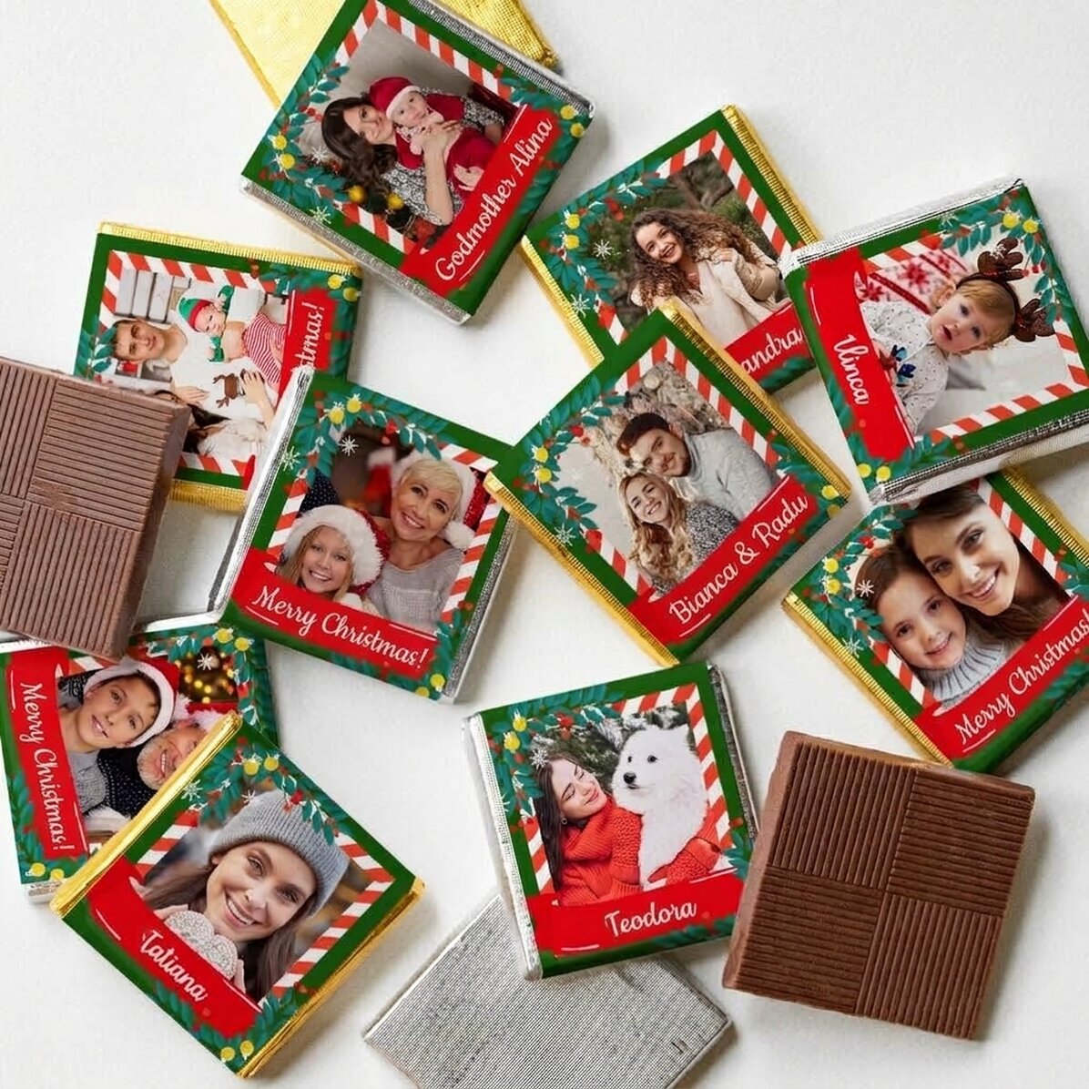 Set van 10 gepersonaliseerde minichocolade met foto