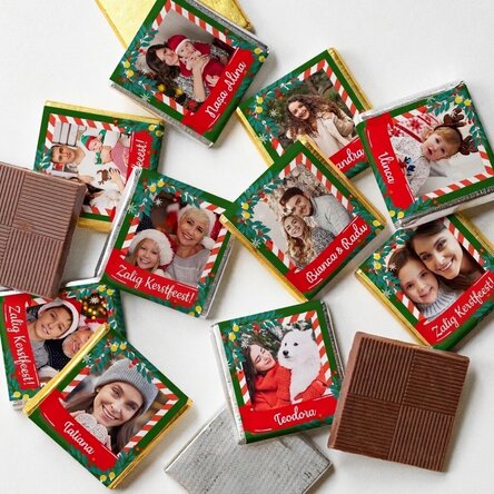 Set van 10 gepersonaliseerde minichocolade met foto's en namen - Een sprookjesachtige kerst
