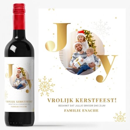 Gepersonaliseerde wijn met een foto en een feestelijke boodschap - Joy