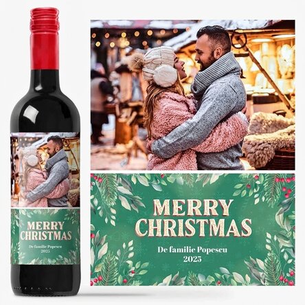 Wijn met een persoonlijke foto en wens - Merry Christmas