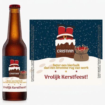 Bier met gepersonaliseerde tekst - De Kerstman op de schoorsteen