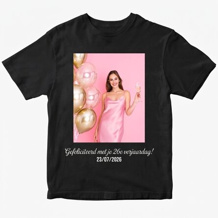 Katoenen T-shirt met een portretfoto en tekst erop