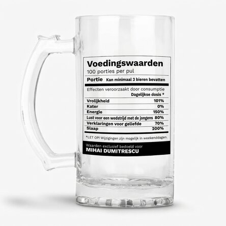 Gepersonaliseerde bierpul met tekst - Grappige voedingswaarden